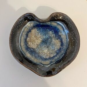 Art Pottery Heart Trinket Dish Crystalline